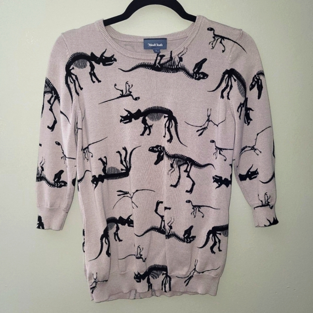 Modcloth 3/4 Sleeve Dinosaur Skeleton Sweater